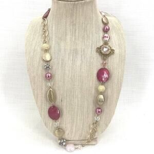 Vintage Mixed Media Glass Lampwork Beads Metal Multicolor Gold Chain REN-Fair